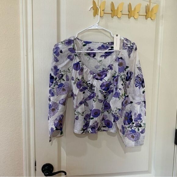 Anthropologie V‎ Neck Ruched Knit Floral Top nwt size xs - Picture 1 of 7